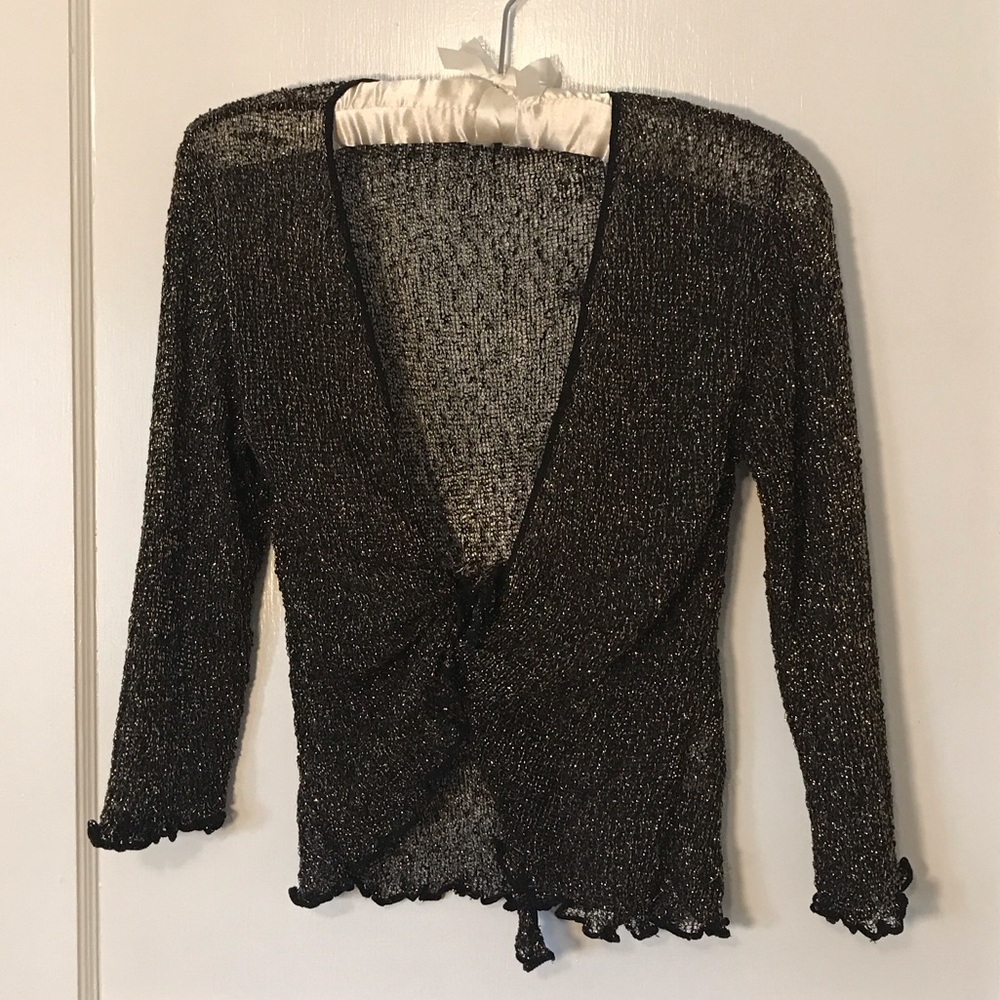 Black and Metallic Gold Knit Shrug Open Cardigan size small